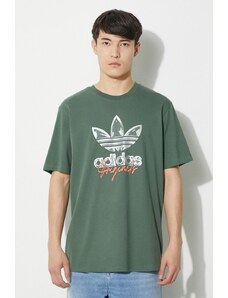 Pamučna majica adidas Originals za muškarce, boja: zelena, s tiskom, IS0228