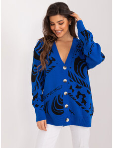 Fashionhunters Cobalt blue oversize cardigan with patterns