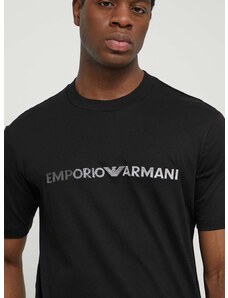 Pamučna majica Emporio Armani za muškarce, boja: crna, s aplikacijom, 3D1TG3 1JPZZ