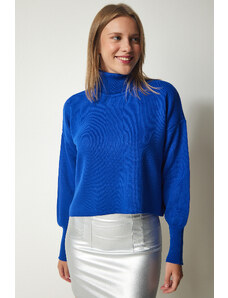 Happiness İstanbul Sreća İstanbul Ženska plava dolčevita Casual pletenina džemper