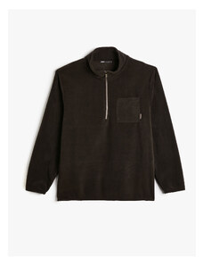Koton Polar Sweatshirt Half Zipper Pocket Detailed Stand Collar Soft Textured