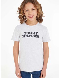 Dječja pamučna majica kratkih rukava Tommy Hilfiger boja: siva, s tiskom