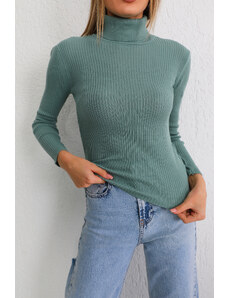 BİKELİFE ženski zeleni lycra fleksibilni džemper od dolčevite