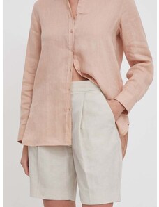 Kratke hlače s dodatkom lana Calvin Klein boja: bež, bez uzorka, visoki struk