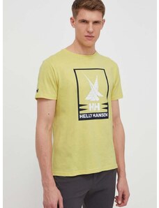 Pamučna majica Helly Hansen za muškarce, boja: žuta, s tiskom