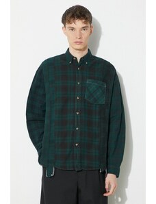 Pamučna košulja Needles Flannel Shirt za muškarce, boja: zelena, relaxed, s button-down ovratnikom, NS303