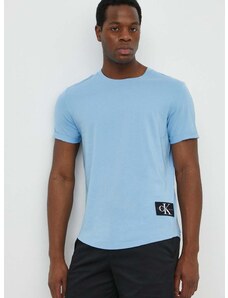Pamučna majica Calvin Klein Jeans za muškarce, boja: smeđa, s aplikacijom
