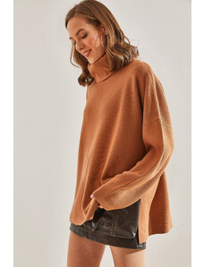 Bianco Lucci Women's Oversize Side Slit Turtleneck Sweater