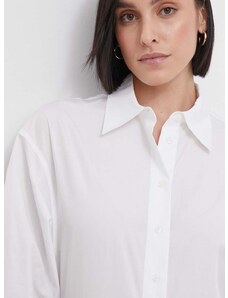 Pamučna košulja Calvin Klein za žene, boja: bijela, slim, s klasičnim ovratnikom
