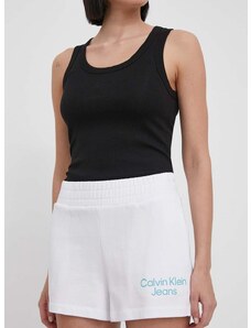 Pamučne kratke hlače Calvin Klein Jeans boja: bijela, s tiskom, visoki struk