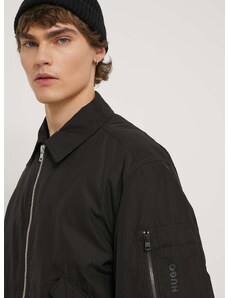 Bomber jakna HUGO za muškarce, boja: crna, za prijelazno razdoblje, oversize