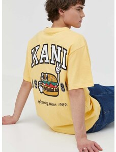 Pamučna majica Karl Kani za muškarce, boja: žuta, s tiskom