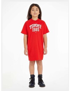 Dječja pamučna haljina Tommy Hilfiger Boja: crvena, mini, ravna