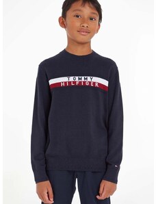 Dječji pamučni pulover Tommy Hilfiger boja: tamno plava, lagani
