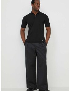 Polo majica s primjesom svile Calvin Klein boja: crna, bez uzorka