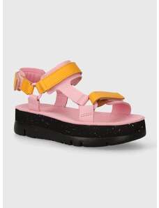Kožne sandale Camper Oruga Up za žene, boja: ružičasta, s platformom, K201037.033
