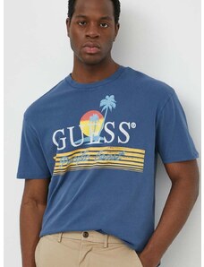 Pamučna majica Guess PACIFIC za muškarce, boja: tamno plava, s tiskom, M4GI41 KBZV1