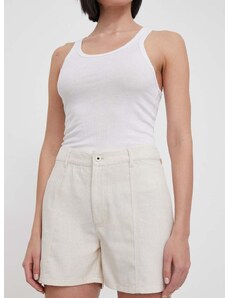 Kratke hlače s dodatkom lana Pepe Jeans boja: bež, bez uzorka, visoki struk