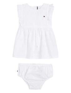 Pamučna haljina za bebe Tommy Hilfiger boja: bijela, mini, širi se prema dolje