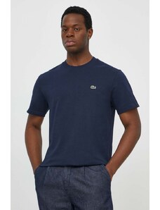 Pamučna majica Lacoste za muškarce, boja: tamno plava, bez uzorka