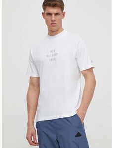 Pamučna majica New Balance za muškarce, boja: bijela, s tiskom, MT41519WT