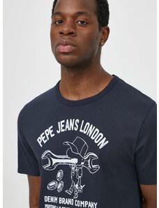 Pamučna majica Pepe Jeans za muškarce, boja: tamno plava, s tiskom