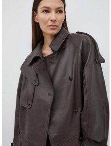Kožna jakna Herskind Luelle za žene, boja: smeđa, za prijelazno razdoblje, oversize, 5154131
