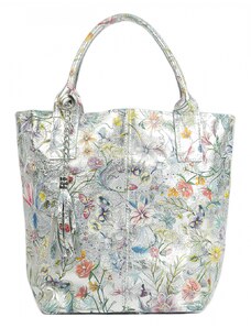 Luksuzna Talijanska torba od prave kože VERA ITALY "Caribela", boja srebrnast, 32x42cm