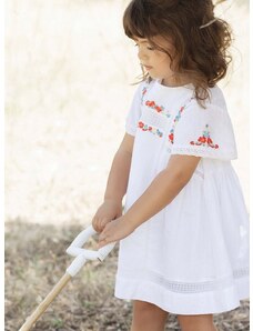 Pamučna haljina za bebe Tartine et Chocolat boja: bijela, mini, širi se prema dolje