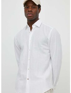 Lanena košulja BOSS boja: bijela, regular, s klasičnim ovratnikom