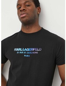 Pamučna majica Karl Lagerfeld za muškarce, boja: crna, s aplikacijom