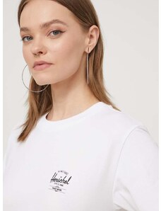 Pamučna majica Herschel za žene, boja: bijela