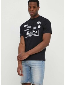 Pamučna majica United Colors of Benetton za muškarce, boja: crna, s tiskom