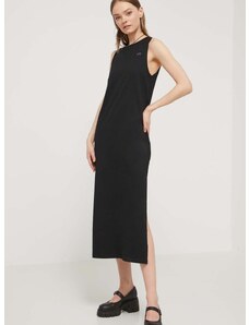 Pamučna haljina Vans boja: crna, midi, širi se prema dolje