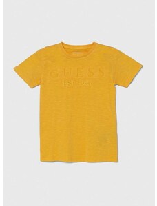 Dječja pamučna majica kratkih rukava Guess boja: žuta, s aplikacijom