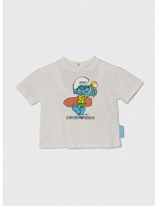 Pamučna majica kratkih rukava za bebe Emporio Armani x The Smurfs boja: bijela, s tiskom
