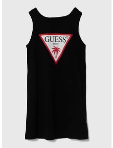 Dječja pamučna haljina Guess boja: crna, mini, ravna