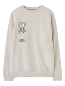 Pull&Bear Sweater majica pastelno žuta / crna / prljavo bijela
