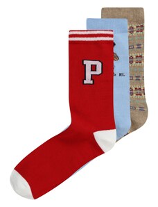 Polo Ralph Lauren Čarape svijetloplava / taupe siva / crvena / bijela