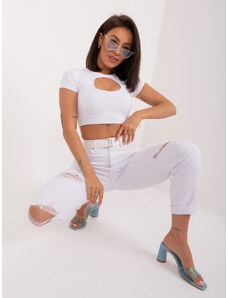 Fashionhunters White women's mom jeans with belt