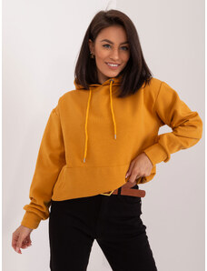 Fashionhunters Mustard smooth kangaroo sweatshirt with cuffs