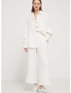 Pamučne hlače Billabong Follow Me boja: bijela, široke, visoki struk, ABJNP00420