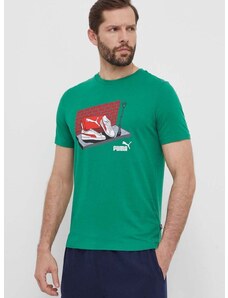 Pamučna majica Puma za muškarce, boja: zelena, s tiskom, 680175