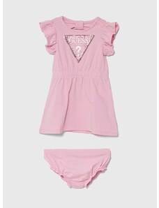 Haljina za bebe Guess boja: ružičasta, mini, širi se prema dolje