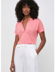 Lanena polo majica BOSS boja: ružičasta