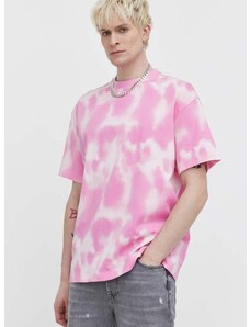 Pamučna majica HUGO za muškarce, boja: ružičasta, s uzorkom