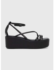 Kožne sandale Calvin Klein WEDGE SANDAL 30 LTH za žene, boja: crna, s platformom, HW0HW01949