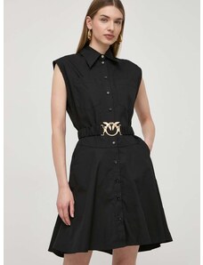 Pamučna haljina Pinko boja: crna, mini, širi se prema dolje, 103111 A1P4