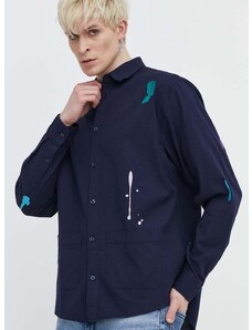 Pamučna košulja Desigual IAN za muškarce, boja: tamno plava, regular, s klasičnim ovratnikom, 24SMCW15