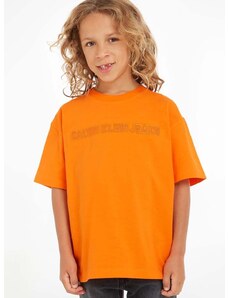 Dječja majica kratkih rukava Calvin Klein Jeans boja: narančasta, glatki model